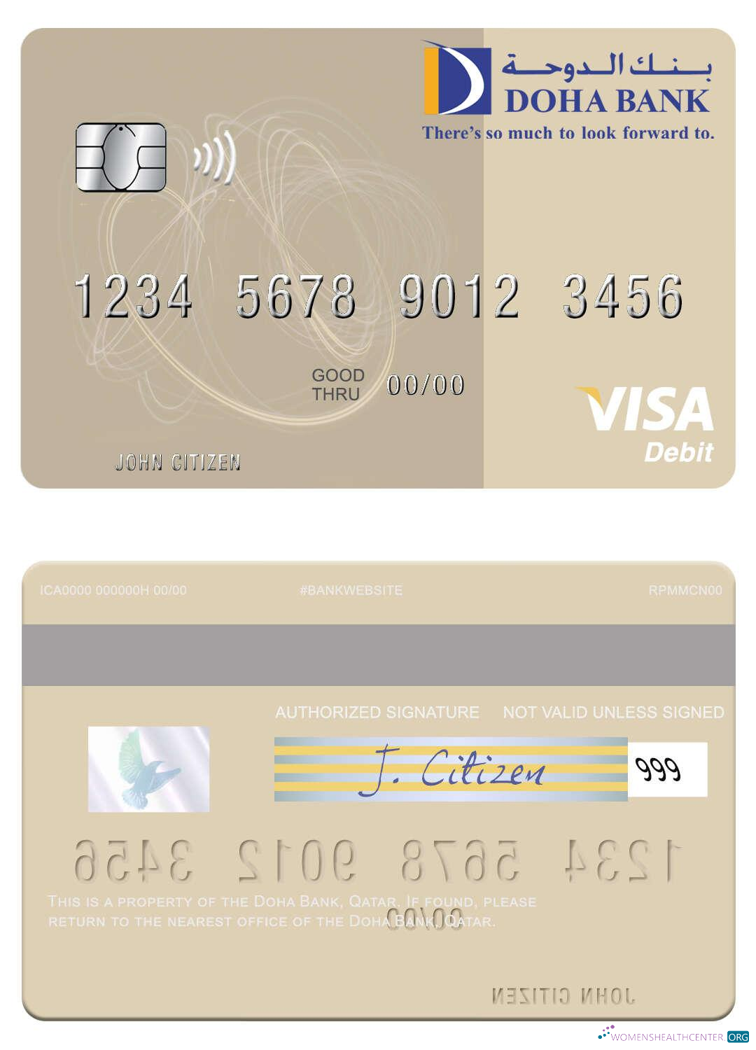Download Qatar Doha Bank visa debit card Photoshop template